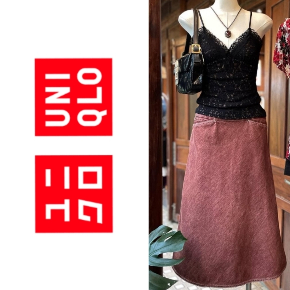 Uniqlo Midi A-Line Denim Skirt, Rose